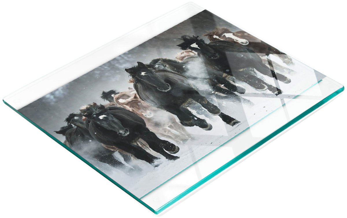 Glazen serveerplank met afbeelding van galopperende paarden, 60x52 cm