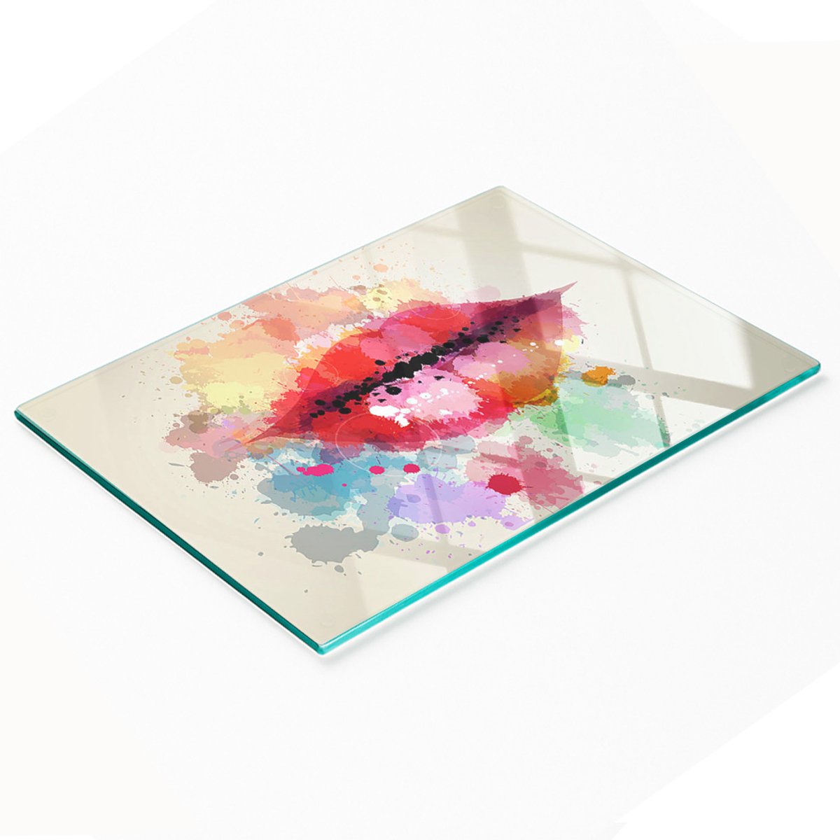Keukenplank van gehard glas met decoratieve afbeeldingen en kleurrijke randen, 80x52 cm