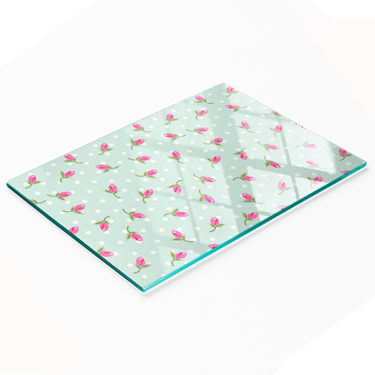Serveerplank van gehard glas met rozenmotief, 80x52 cm