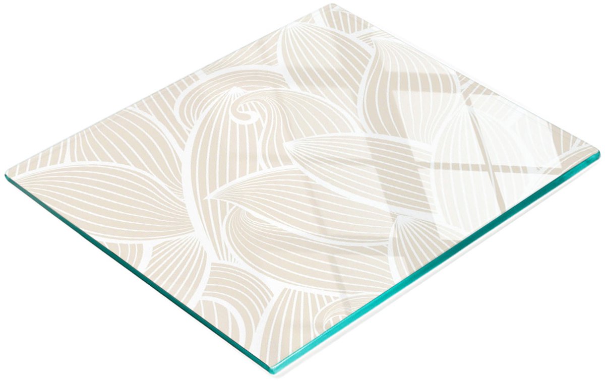 Multifunctionele decoratieve snijplank van gehard glas met bladmotief, 60x52 cm