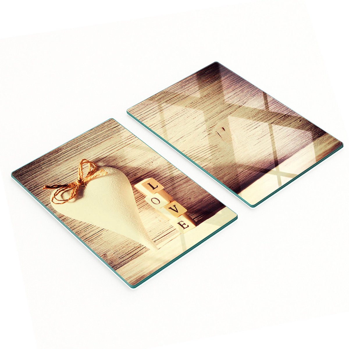 Keukenplanken van gehard glas met afbeeldingen, 2 stuks, Love, 2x40x52 cm