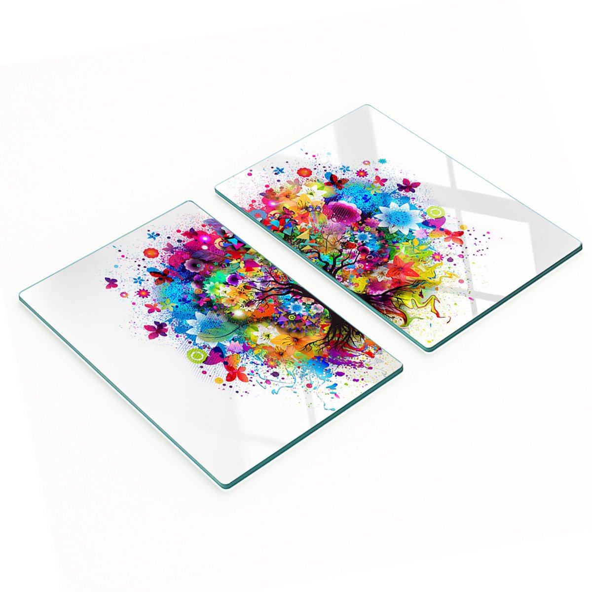 Keukenplanken van gehard glas met kleurrijke boomafbeeldingen, 2x40x52 cm