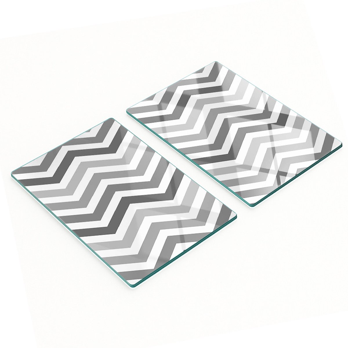Set van twee decoratieve glazen keukenplanken met grijs zigzagpatroon, 2x40x52 cm
