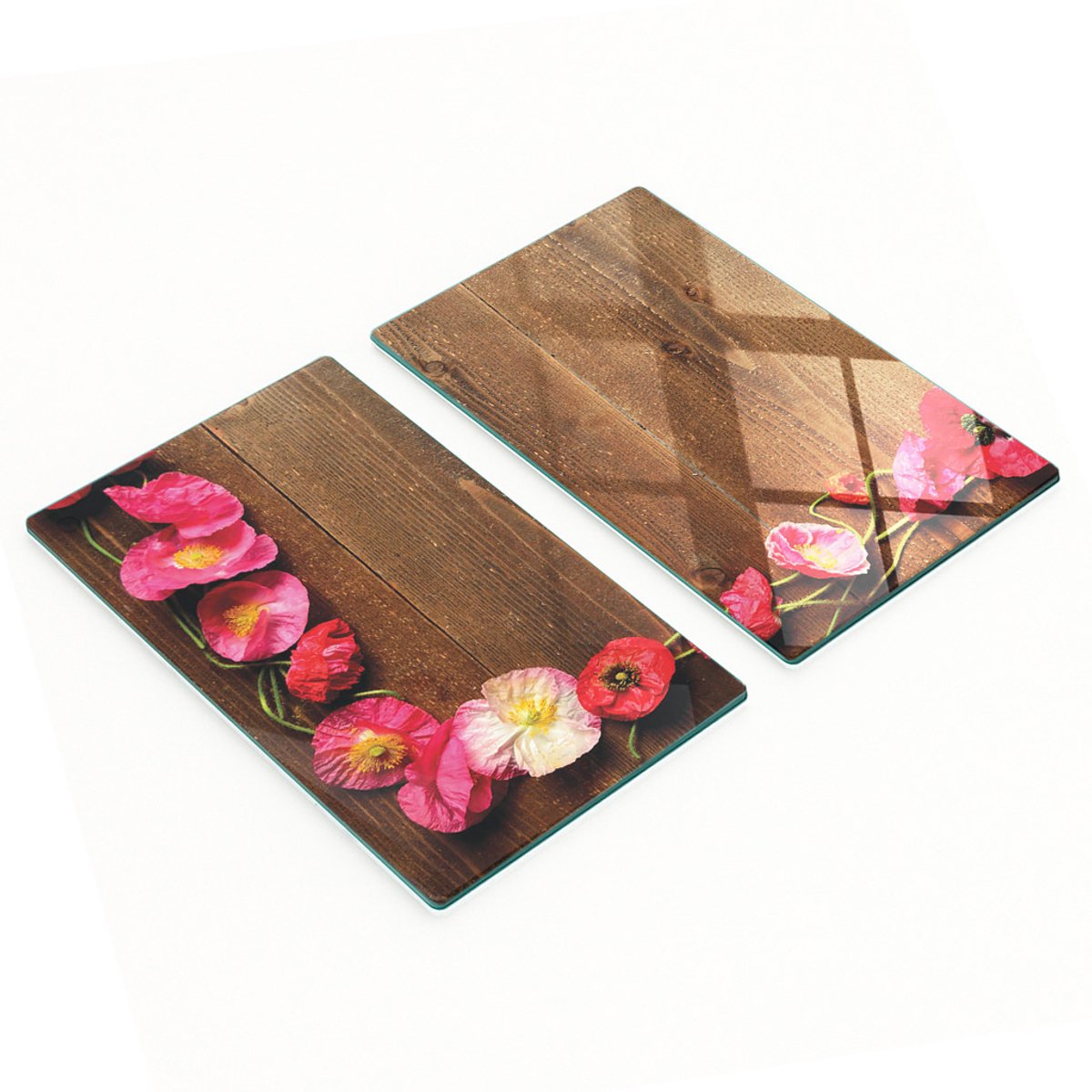Geharde multifunctionele decoratieve glazen borden met roze klaprozen, 2x30x52 cm