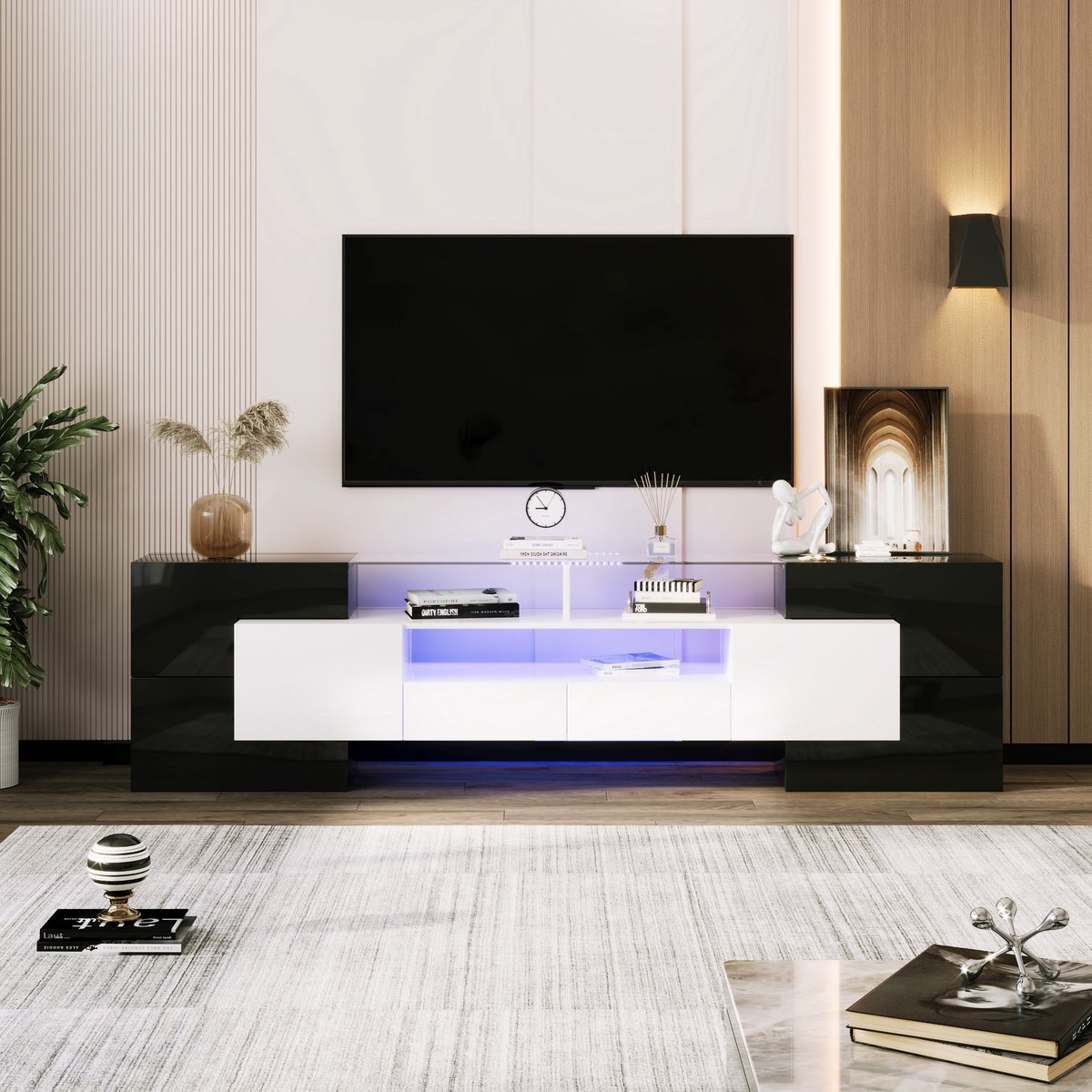 MODFU - Tv-Meubel - Ledverlichting En Opbergruimte - Modern - Voor Woonkamer - Spaanplaat 