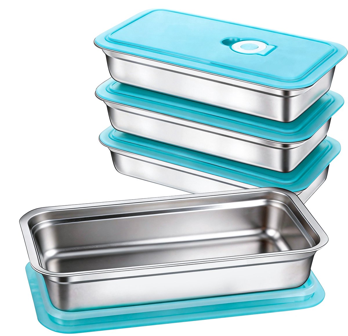 3-delige RVS Vershoudbakjes - Lekvrije Lunchbox Set voor Meal Prep - Grote Broodtrommels voor School en Werk - Vaatwasserbestendig
