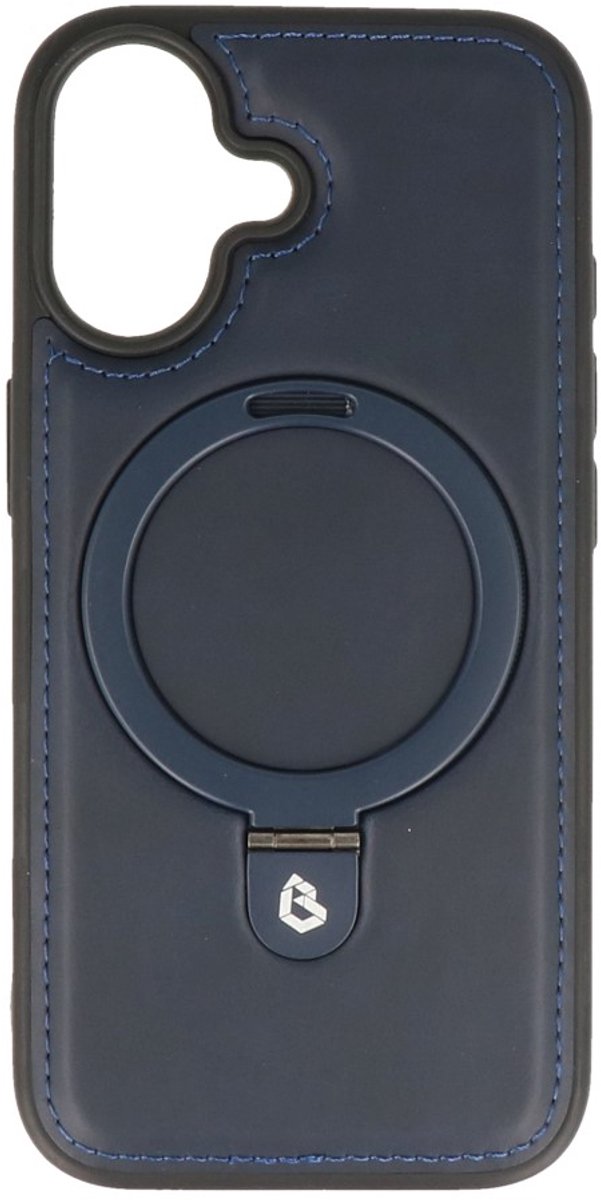 MagSafe Lederlook Hoesje met Standaard - Magnetische Case - Geschikt voor iPhone 17 - Navy