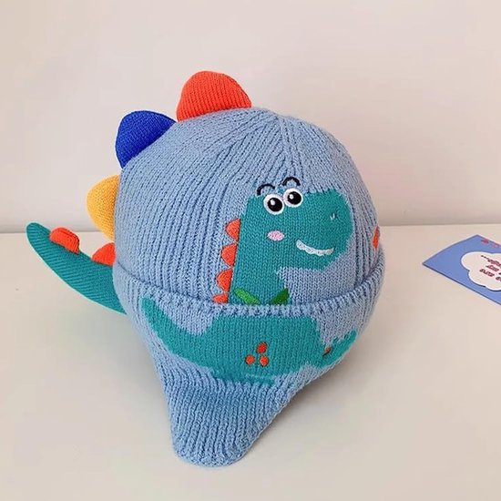 Kinder Muts - Dinosaurus Muts - Warm Blijven - Gebreid Ontwerp - 0-1 Jaar - Blauw van Kinder — afbeelding 3
