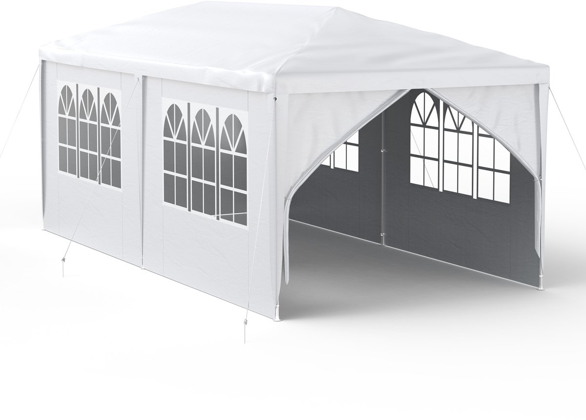 Paviljoen 3x6m - Partytent - Met Zijwanden En Vensters - Tuinpaviljoen - Polyester - UV-bescherming - Waterdicht - Windbestendig - Buitentent - Wit - NAIZY