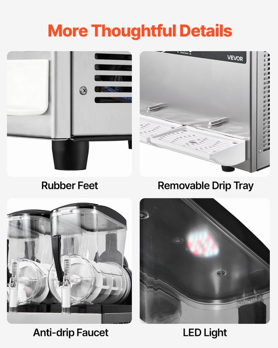 VEVOR Slushmachine 4 x 12 L, Slush-ijsmaker 1650 W (Geen Ijs Nodig), Elektrische Margarita-machine met Zelfreinigende Functie, Geschikt voor Bevroren Margarita's, Frappés, Milkshakes en Shakes van Merkloos — afbeelding 3