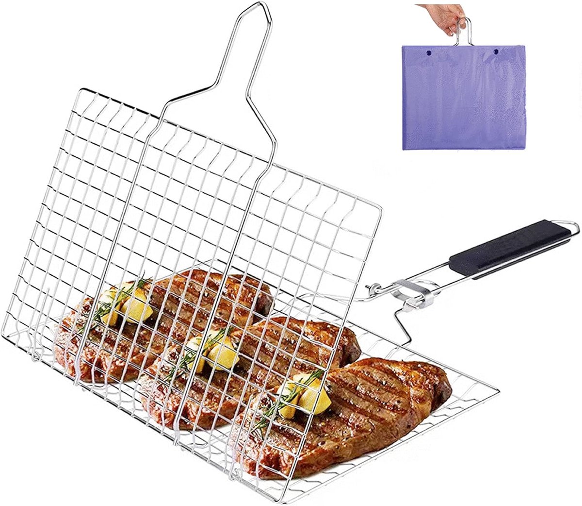 Opvouwbare Grillmand - Barbecue Rek - Buiten Koken - Afneembaar Handvat - 32 x 21.8 cm