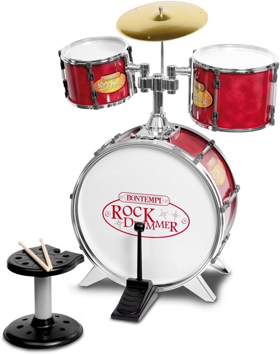 Kinder Drumstel - Muziek Instrument - Muziek Maken - Inclusief Kruk - 4-delig - Rood