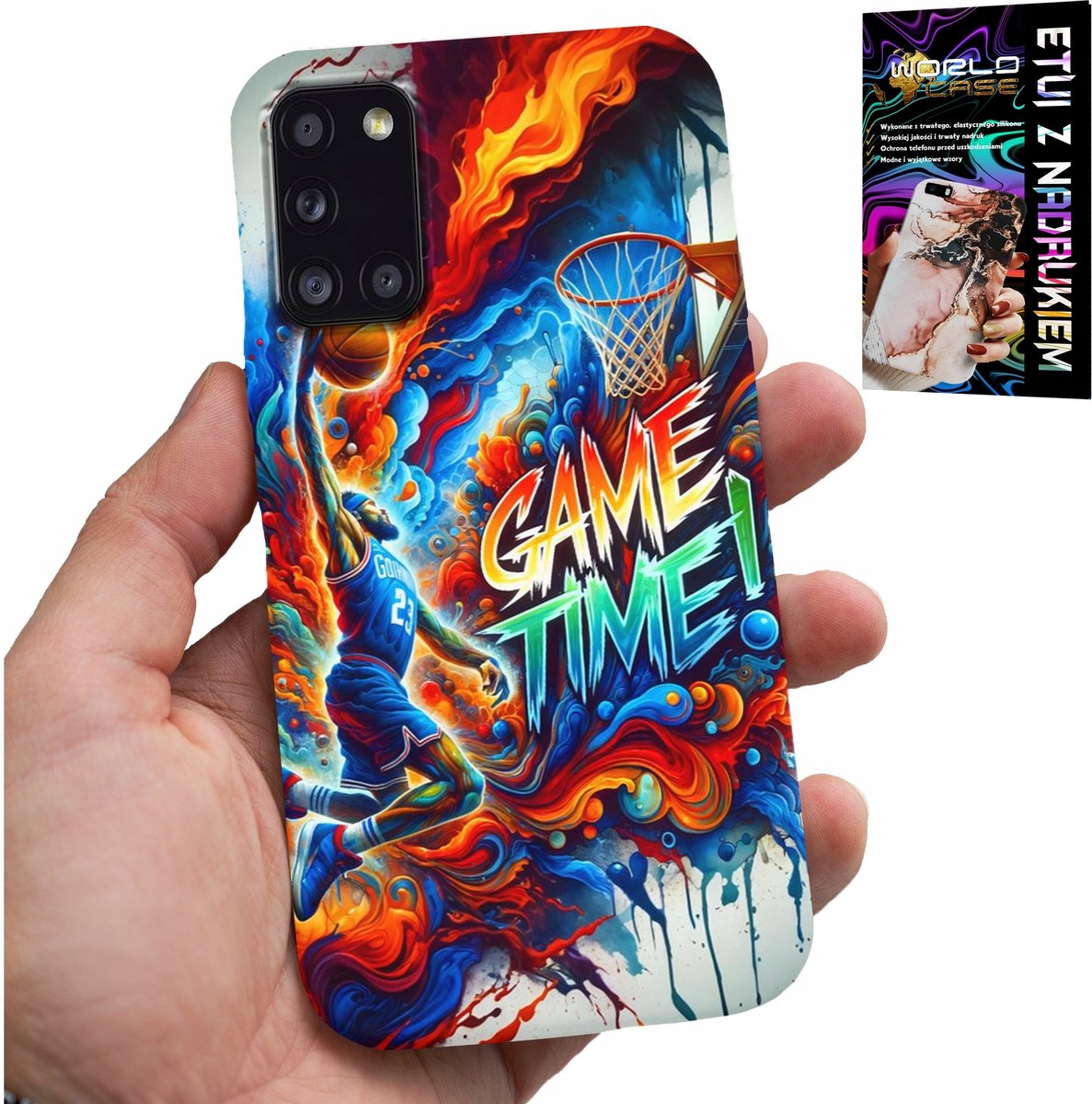 HOESJE VOOR SAMSUNG GALAXY A31 - NBA GAME TIME BASKETBAL, HOESJE + GLAS