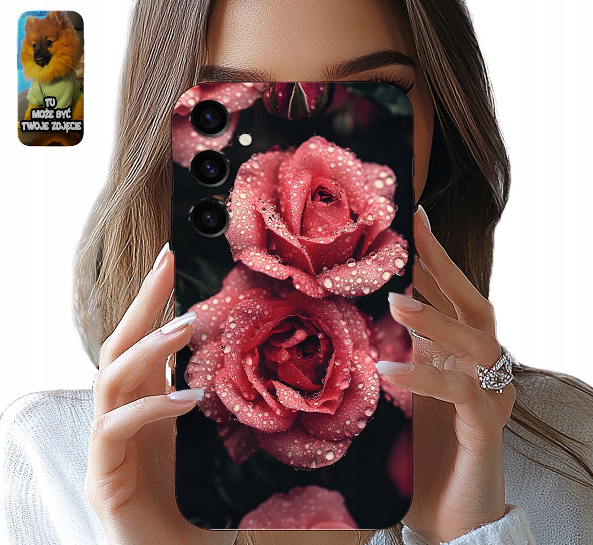 Hoesje voor Samsung Galaxy S24 met roze bloemenpatroon + glas