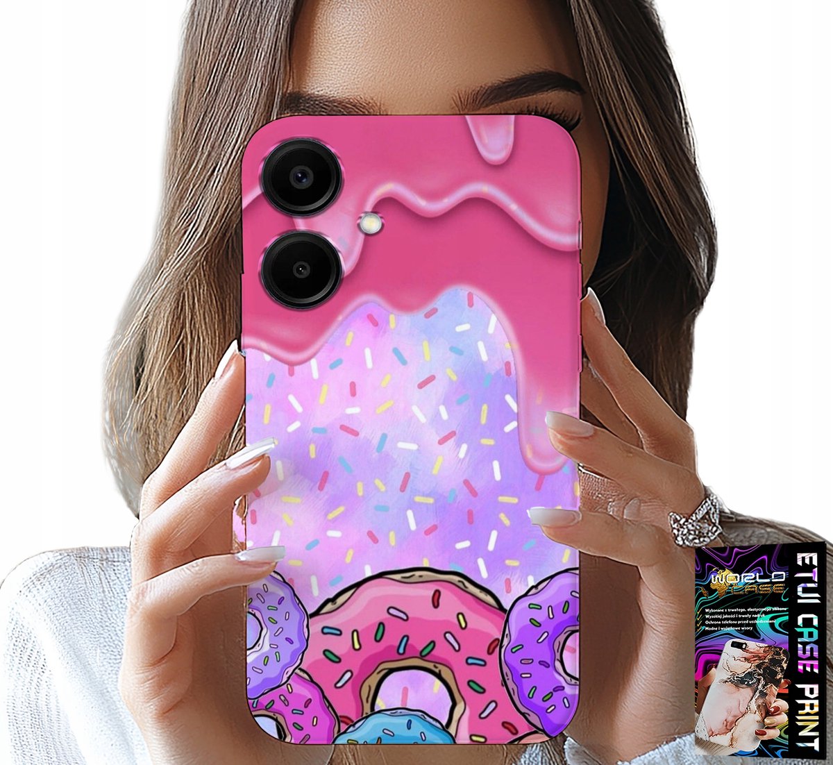 HOESJE VOOR SAMSUNG GALAXY A06 5G - ZOETE DONUTS MET GLAZUUR OP DE ACHTERGROND + GLAS