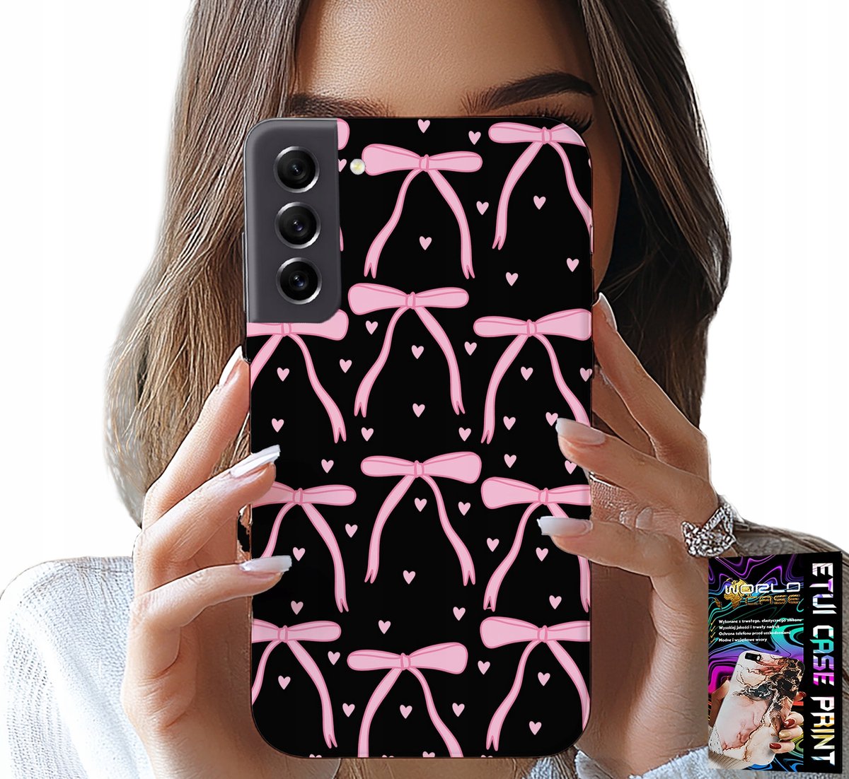 HOESJE VOOR SAMSUNG GALAXY S22 - ZWART MET ROZE STRIPJES