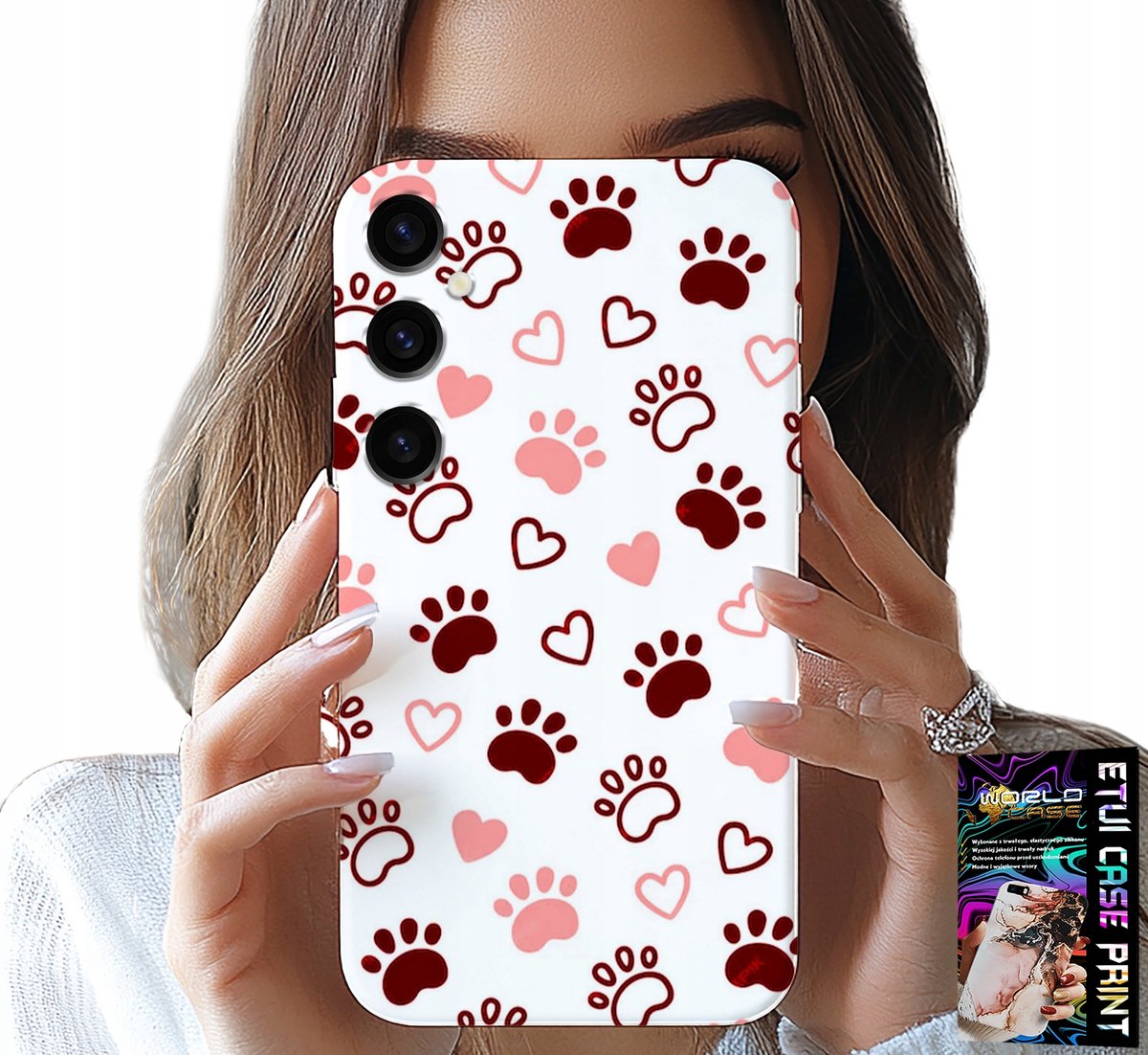 HOESJE VOOR SAMSUNG GALAXY S24 - HONDENPOTEN OP EEN WITTE ACHTERGROND, HOND, KAT, TEDDYBEER