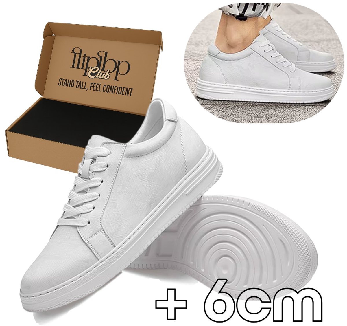 Flipflop Club Verhogende Sneakers Heren (38) + Lengte Onzichtbare Verhoging Comfort Sneakers Kunstleer Casual Schoenen Wit