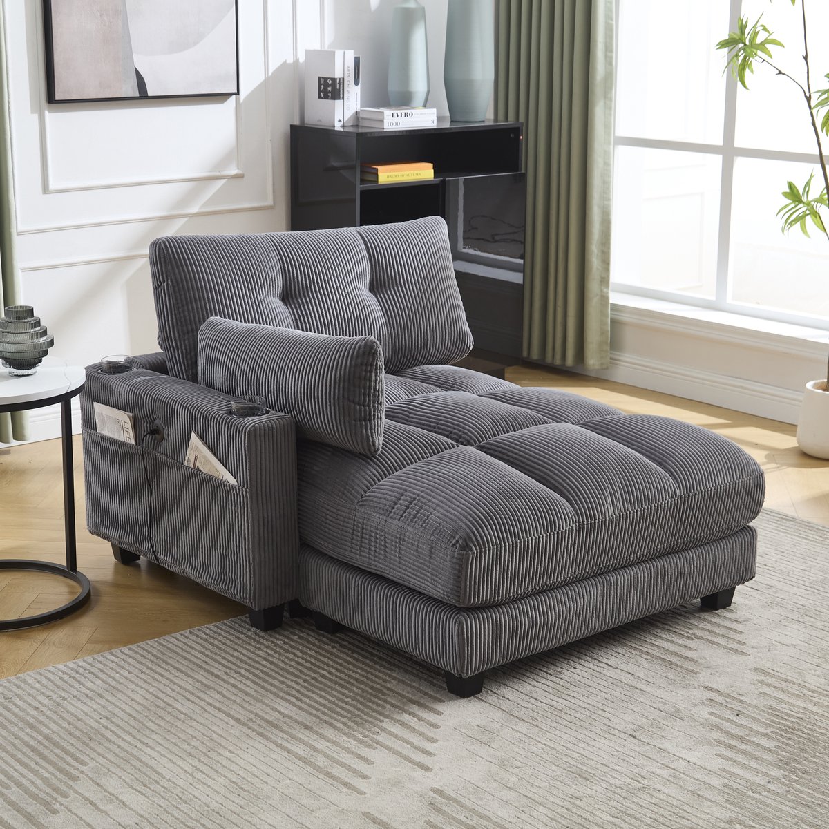 REDOM - Loungestoel - Met Bekerhouders En Zijvak - Modern Minimalistisch - Voor Woonkamer
