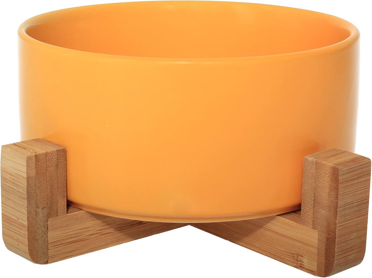 Voerbak met standaard - Honden en kattenbak - Comfortabel eten - Verhoogd keramiek - 850ml capaciteit - Geel
