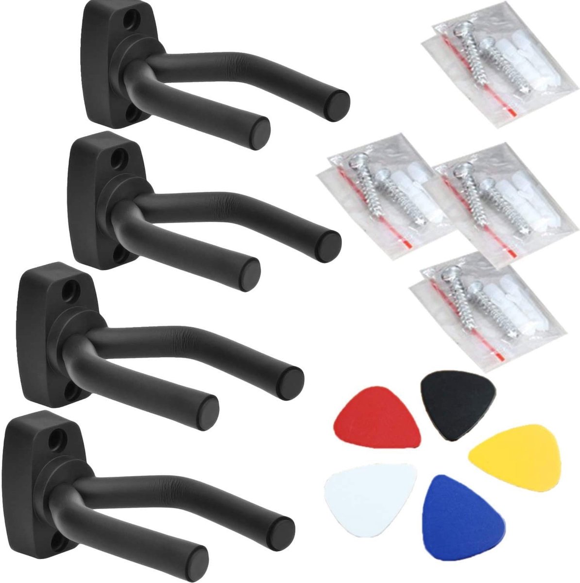 Oneay Gitaar muurhangers 4 stuks – Eenvoudig te monteren beugels – Geschikt voor gitaren, basgitaren, ukeleles en meer