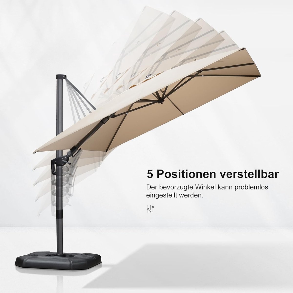 Zweefparasol Kantelbaar 360 cm x 270 cm met Standaard – Groot Aluminium Tuinscherm 360° Draaibaar, UV-Bestendig, Waterafstotend, Rechthoekig Terrasparasol – Laura