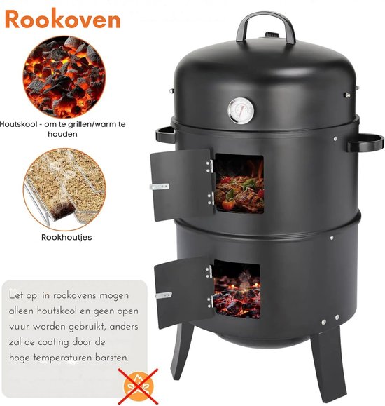 Rolu 3-in-1 BBQ Smoker - Rookoven - Grillen - Roken - Stomen - Barbecue - Slow Cooking - 4 Tot 6 Personen - Inclusief Waterpan van Merkloos — afbeelding 4