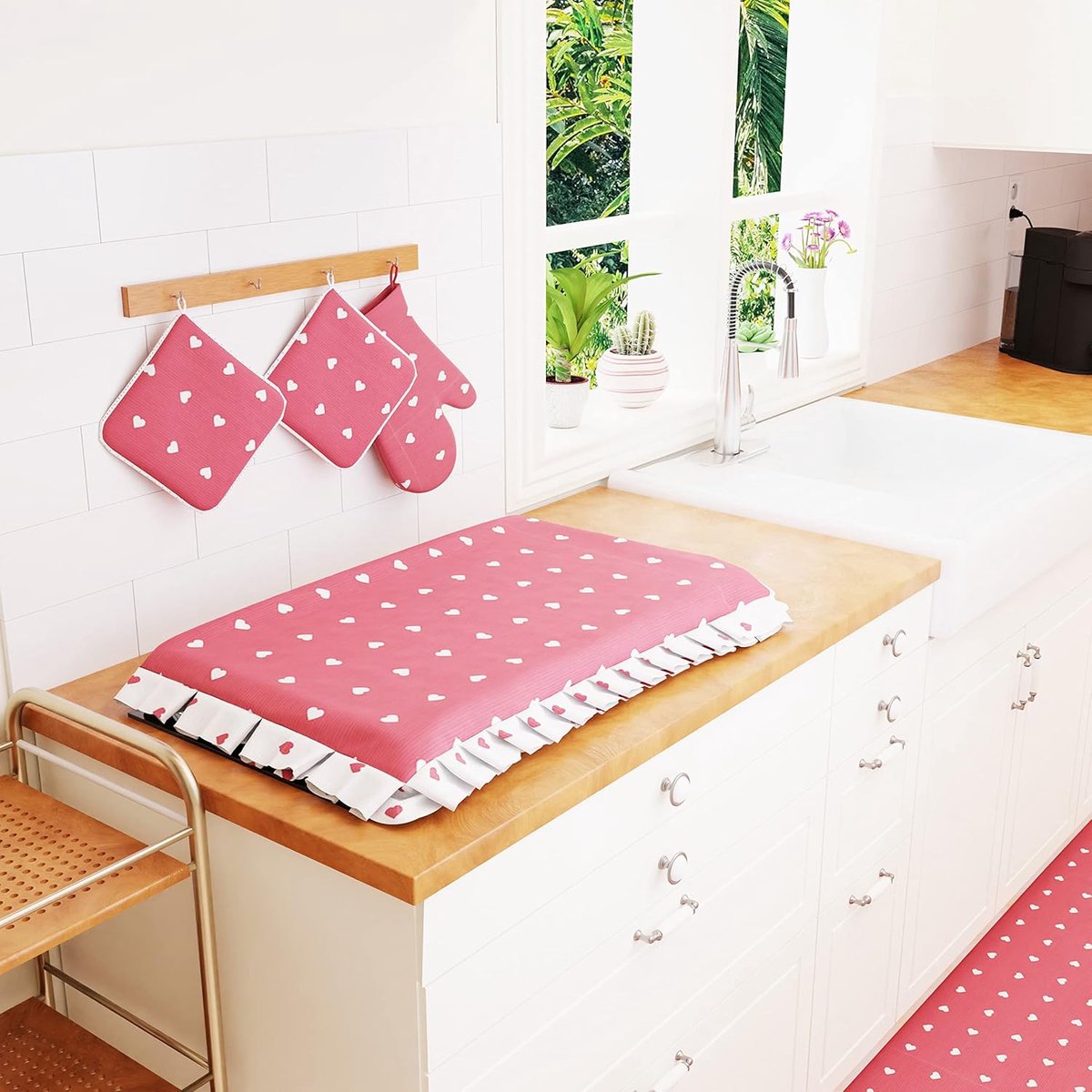 Pannenlappen Set - Keukendoeken - Veilig Koken - 100% Katoen - 2 Stuks - Rode Harten