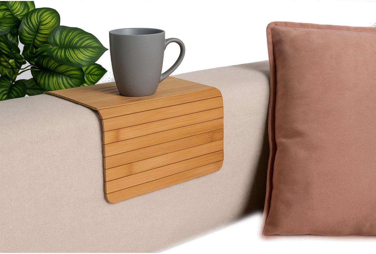 H&S Collection - Bankleuning Dienblad Flexibel - Bamboe - 44 x 24 cm - Lichtbruin