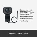 Contenu de la boîte : Webcam Logitech StreamCam, câble, support moniteur et trépied, et manuel.