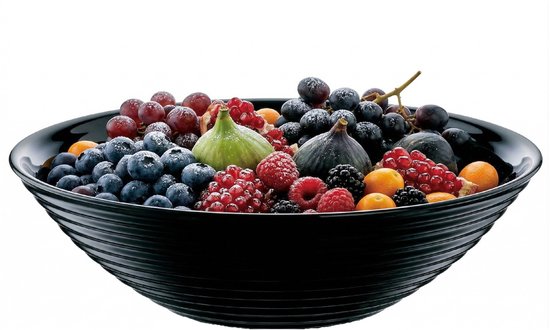 Zwart glazen fruitschaal 28 cm