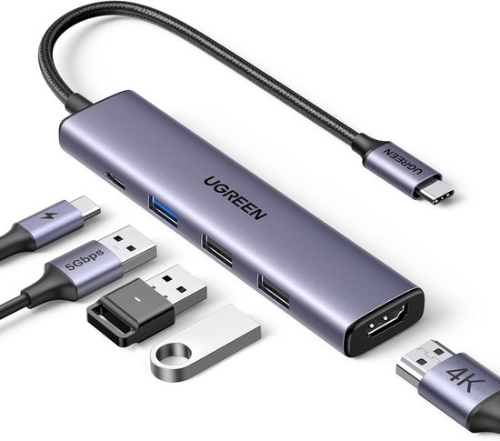 USB-C Hub 5-in-1 met 100W PD oplade...