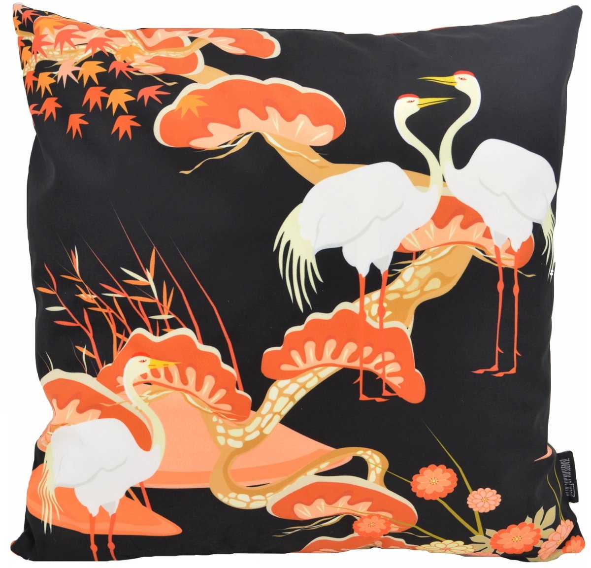 Gek op Kussens! Sierkussen Kraanvogel #4 | 45 x 45 cm | Katoen/Polyester Oranje-Zwart