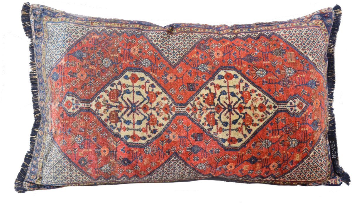 NOVÉE Sierkussen Persian Nima | 30 x 50 cm | Viscose/Katoen Rood/Blauw