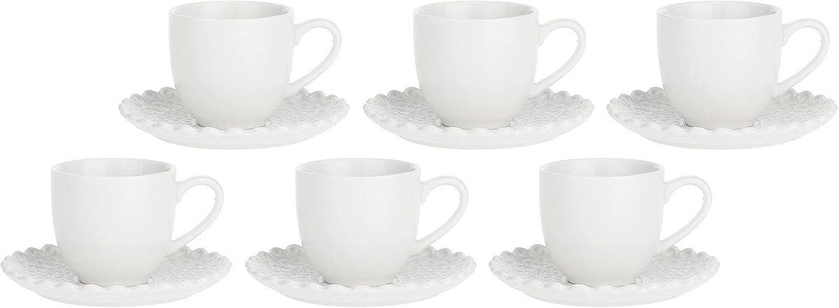 Koffiekopjes met schotel - Espresso kopjes - Momenten genieten - Vaatwasser magnetron oven bestendig - 85 ml capaciteit - Wit