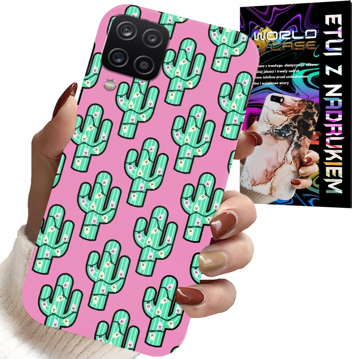 HOESJE VOOR SAMSUNG GALAXY A22 5G - CACTUSSEN OP ROZE ACHTERGROND + FILM