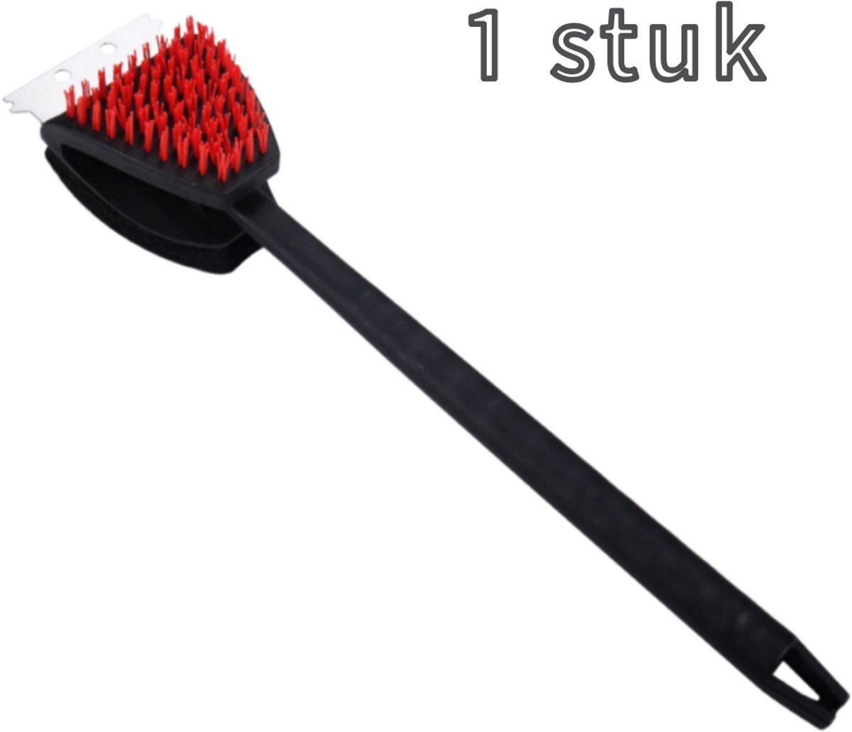 1 stuk barbecue borstel - nylon - dubbelzijdig - lang handvat - rood