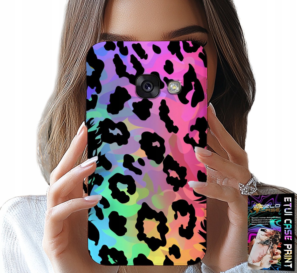 HOESJE VOOR SAMSUNG A5 2017 - KLEURRIJKE REGENBOOG LUIPAARD GLAZEN ACHTERKANT