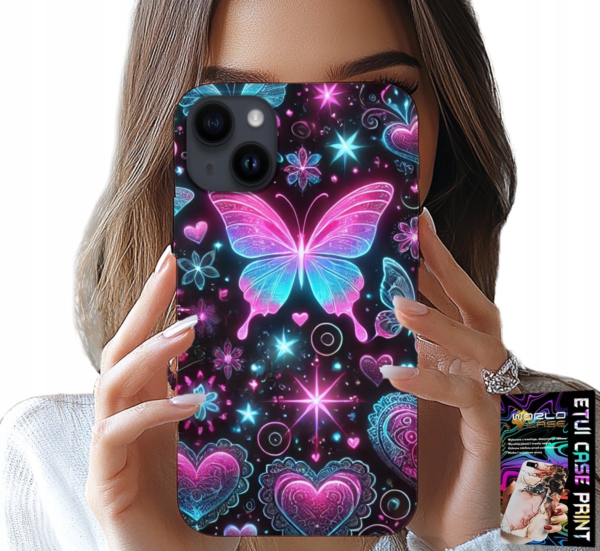 iPhone 15 hoesje - Kleurrijk vlinder- en hartvormig modieus hoesje