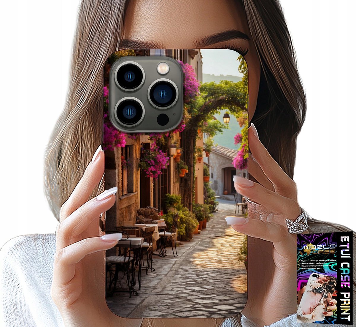 HOESJE VOOR IPHONE 16 PRO MAX - SCHILDERACHTIGE STRAAT MET EEN CAFÉ + GLAS