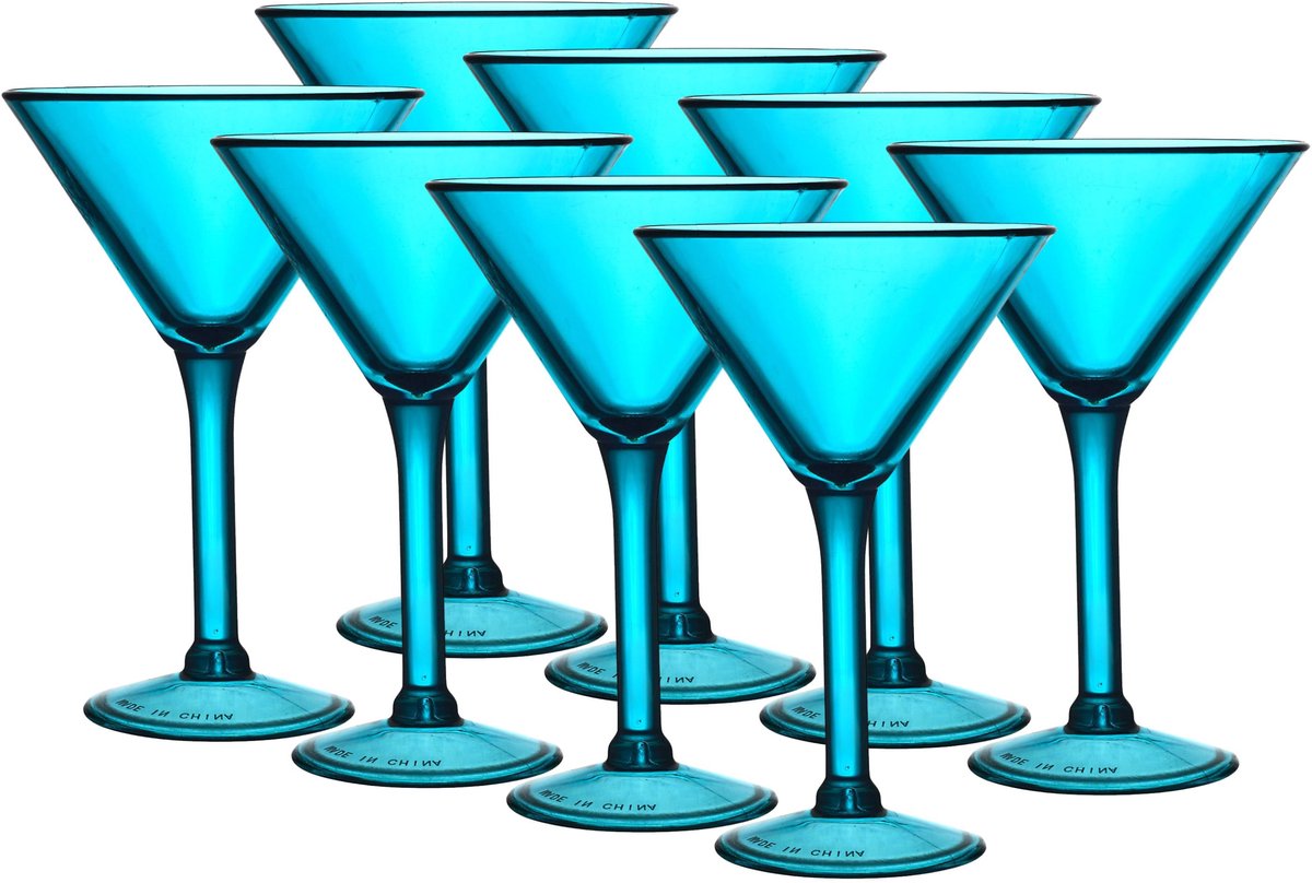 Home Deco Factory Cocktailglas - 8x - blauw - kunststof - 24 cl - martini glas