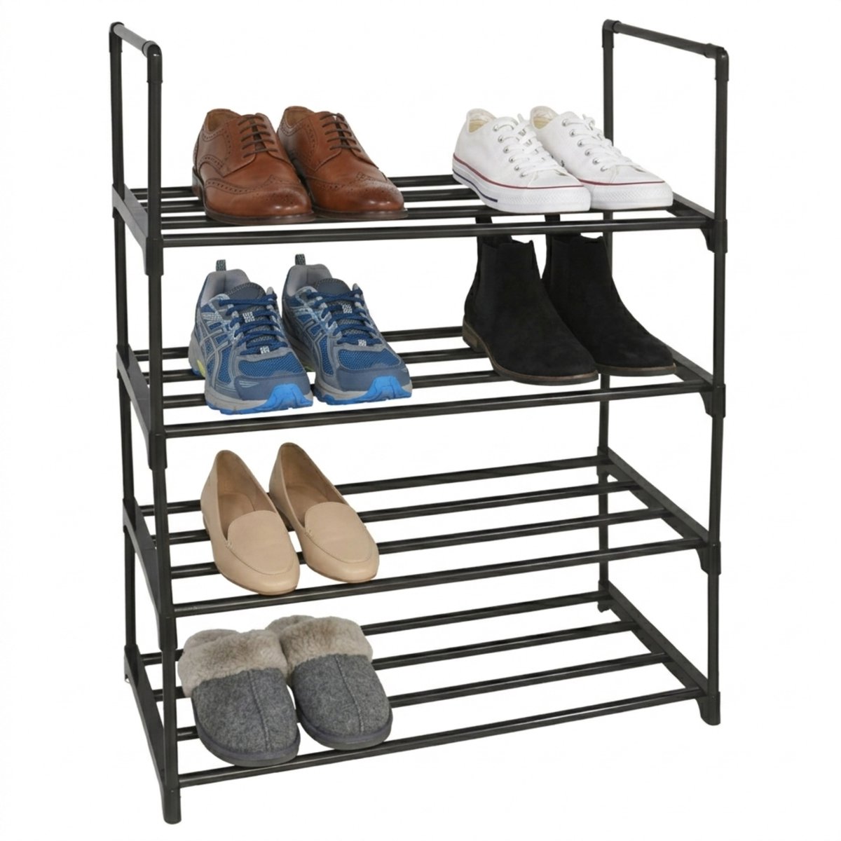 Gerimport Schoenenrek - zwart - 4-laags - metaal - 30 x 60 x 72 cm - voor 12 paar schoenen