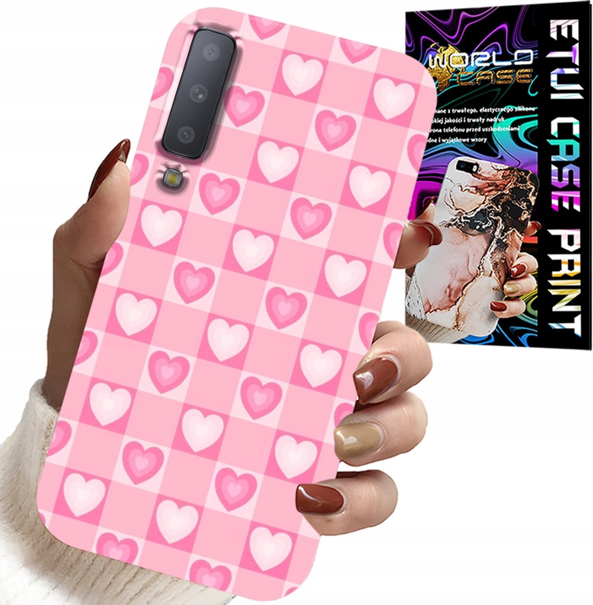 HOESJE VOOR SAMSUNG A7 2018 - ROZE HOESJE MET HARTJESRUITJE + GLAS