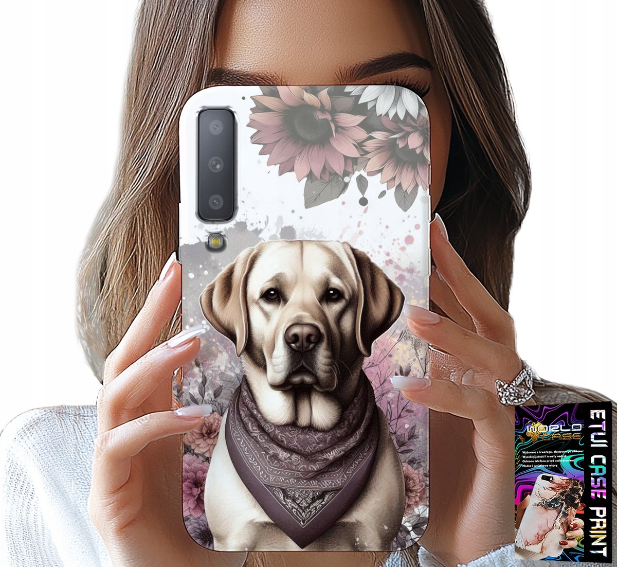 HOESJE VOOR SAMSUNG A7 2018 - HUSKY HONDENPATROON + GLAS