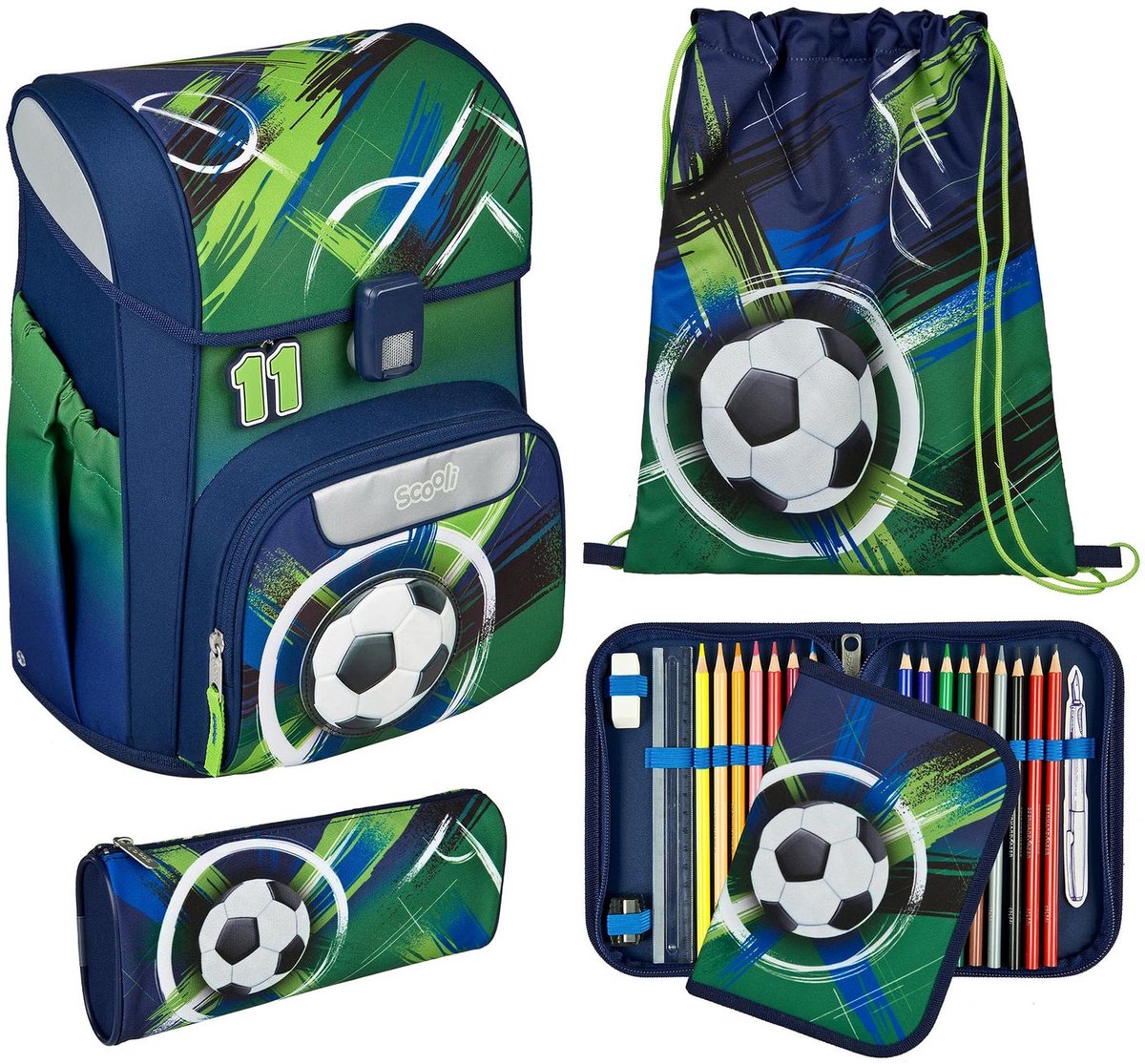 Scooli schooltas EasyStart Schulranzen-Set 5-delig Soccer Champ groen