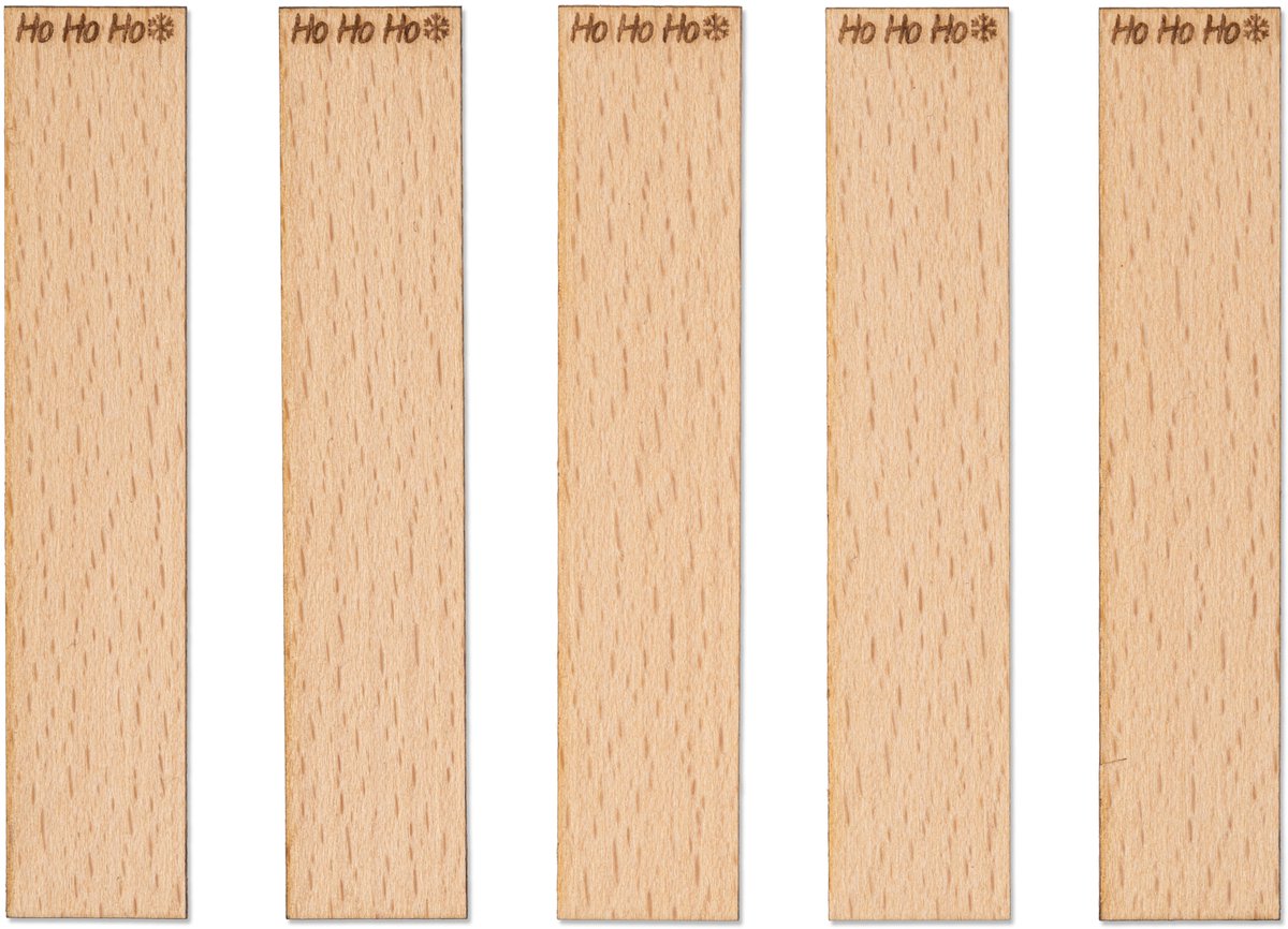 TopWosk - Houten Lont met Gravure - ho ho ho - 100x20x1 mm - 5 Stuks