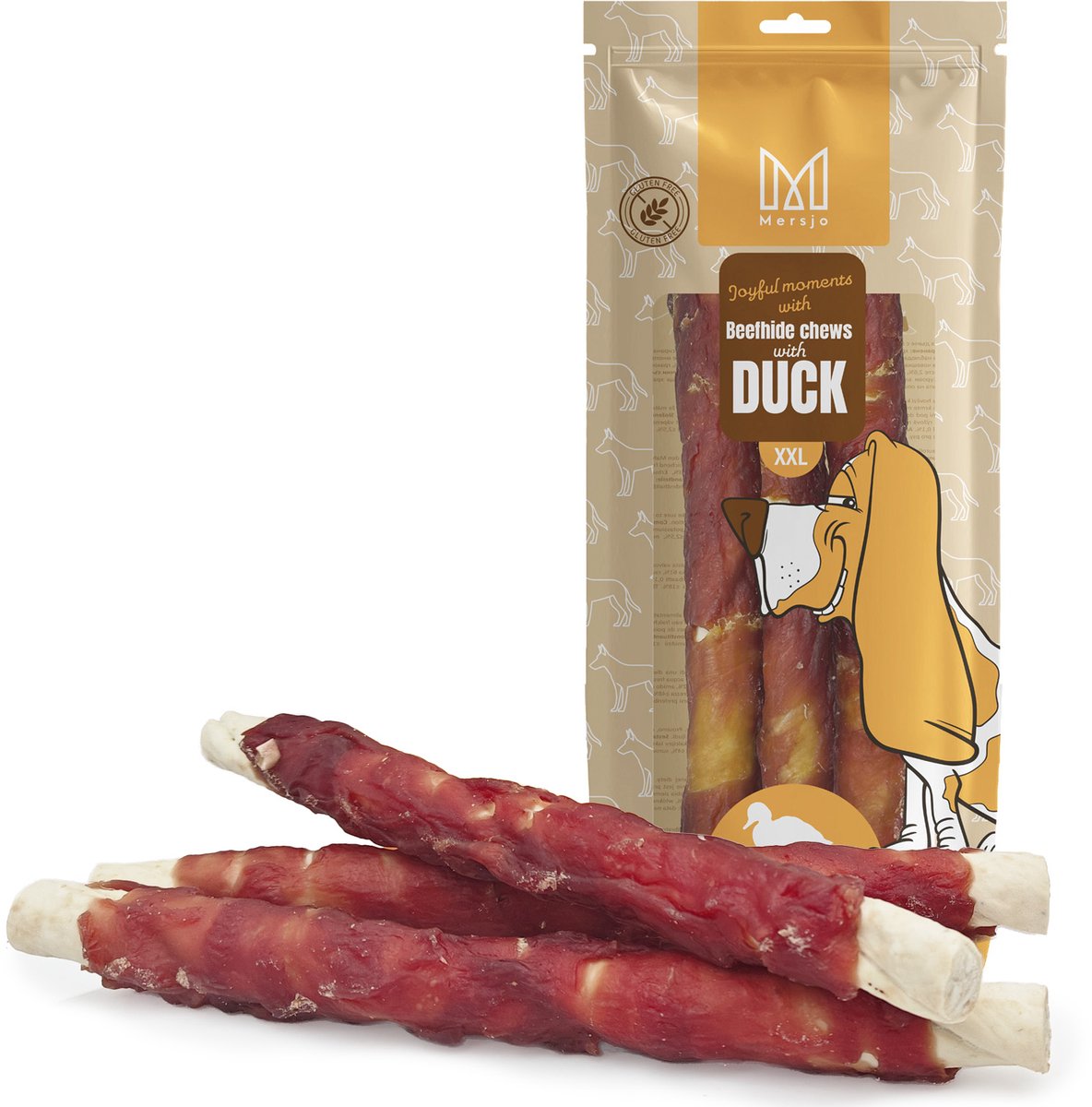 Mersjo - Gryzak XXL Serie - Natuurlijke Hondensnack - 25cm - Rund & Eend