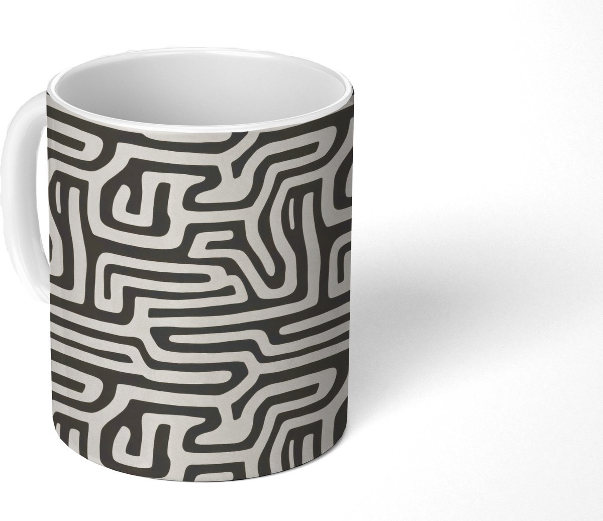 Mok - Koffiemok - Grafisch - Lijnen - Zwart - Mokken - 350 ML - Beker - Koffiemokken - Theemok