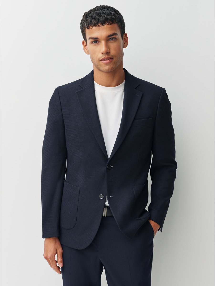 Next - Heren - Motionflex getextureerde jersey blazer met stretchy - Blauw