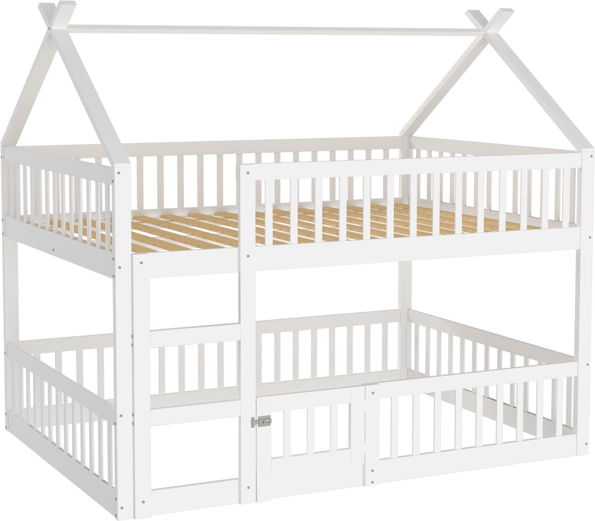 MODENUIT Kinderstapelbed 140x200 cm – Met Trap en Hekwerk – Open Onderruimte – Zonder matras – Hout – Wit
